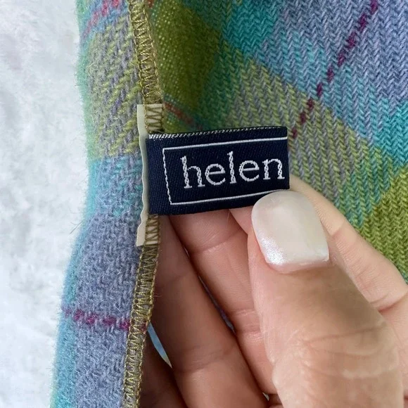 Helen Welsh Womens Plaid Scarf Wool Green Blue Purple Vintage Style - Picture 4 of 11